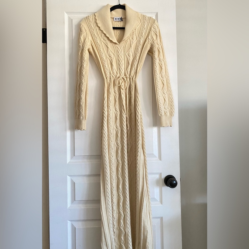 Rixo Lexie cable-knit cotton-blend maxi dress